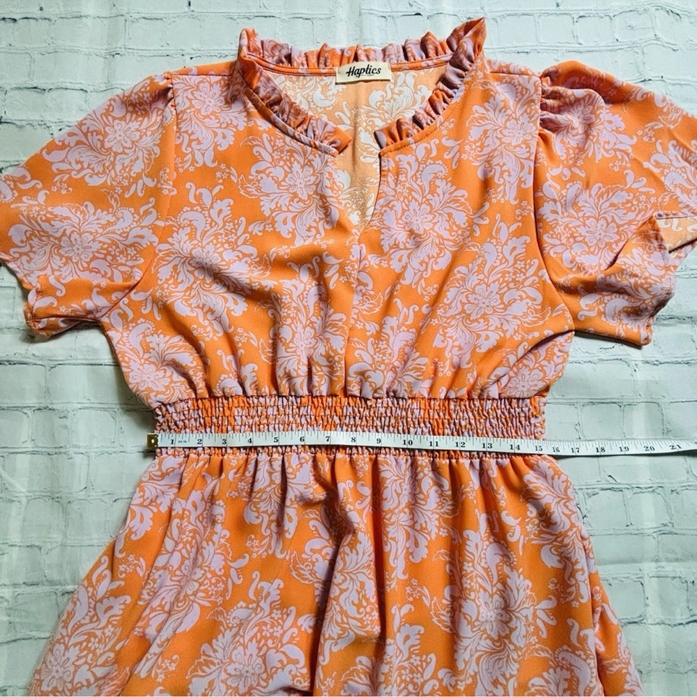 Haptics Womens 1X Tiered Maxi Dress Boho Print Orange Lavender Flutter Sleeve - Picture 7 of 9
